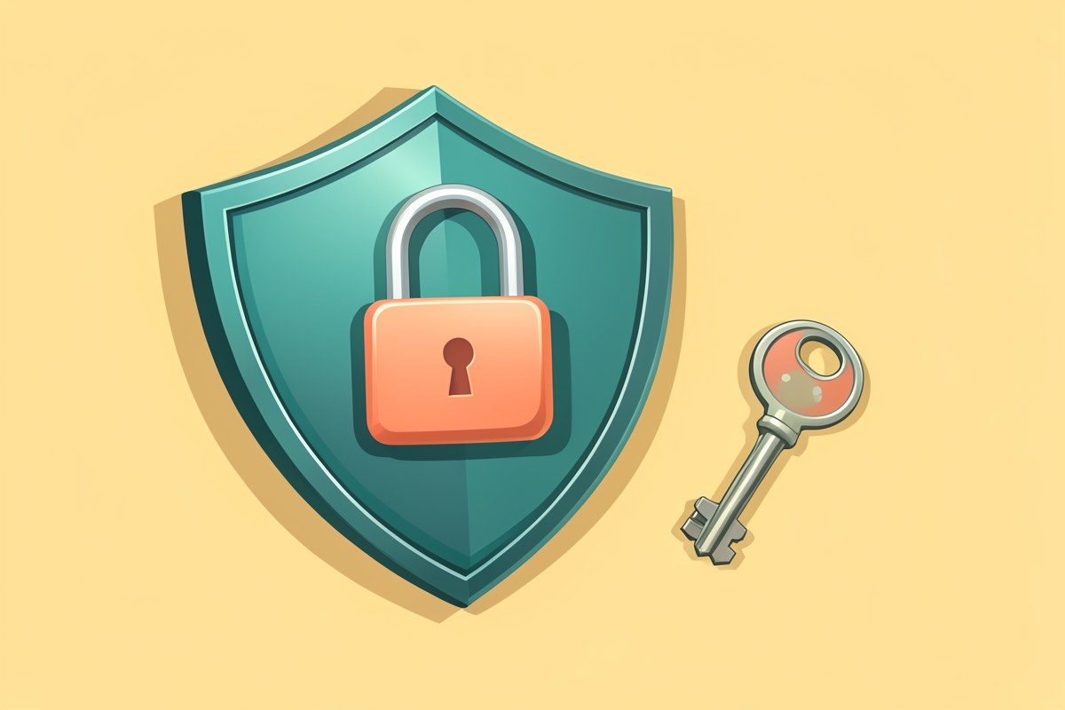 Illustration of a shield with a lock and key, symbolizing data privacy and protection on the mortgage site.