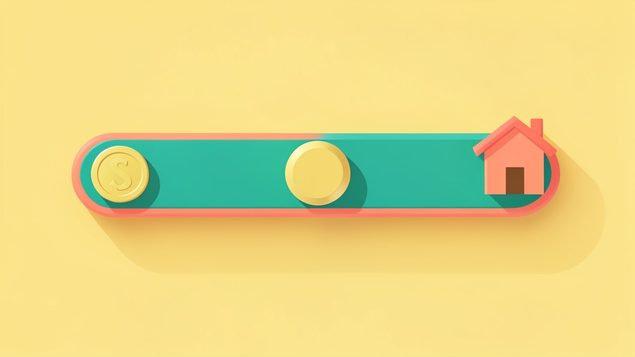 Illustration of a large slider control with a coin and a house on ends, representing interest rate adjustment game.