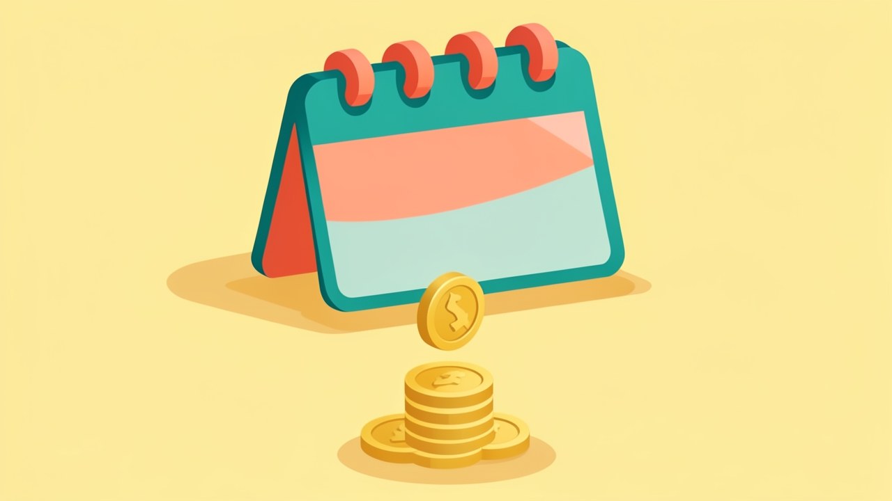 Illustration of a calendar with a coin adding to a stack, representing extra mortgage payments.